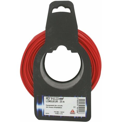 Câble Ho7vu Rouge 2.5mm2 Câble électrique Monoconducteur Rigide Ho7vu 2.5mm2 Rouge - Dhome