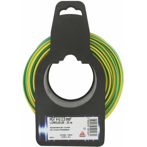 Câble Ho7vu Vert/jaune 2.5mm2 Conducteur Monobrin Isolé Pour Mise à La Terre - Dhome