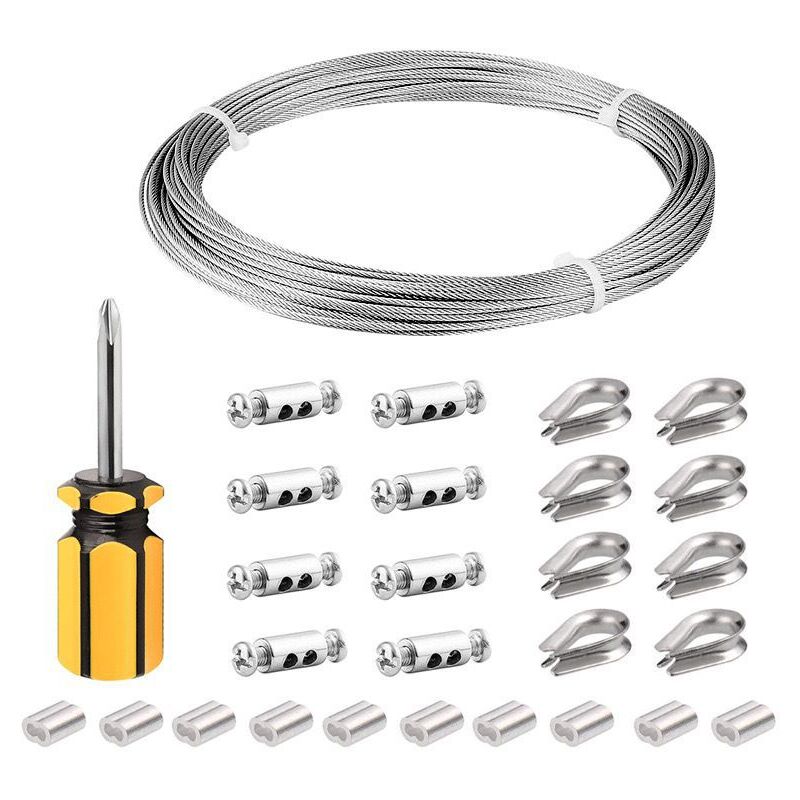 Cable Inox 3mm,20M/3mm Corde en Acier Inoxydable,Cable en Acier Revêtu avec Serre-Câbles,M3 Manchons,Cosses en Acier Inoxydable,3mm Cable Métallique