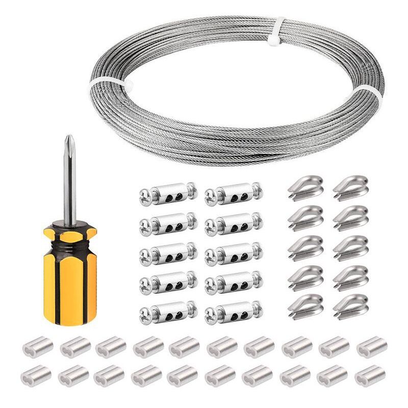 Cable Inox 3mm,30M/3mm Corde en Acier Inoxydable,Cable en Acier Revêtu avec Serre-Câbles,M3 Manchons,Cosses en Acier Inoxydable,3mm Cable Métallique