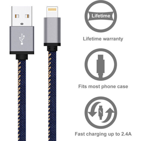 Câble iPhone [1m+1m/Lot de 2] Cable Chargeur iPhone Certifié MFi Câble Lightning avec Connecteur Résistant Fil Charge Rapide Compatible avec iPhone 13/12/11