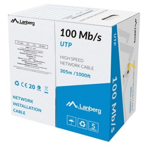 CABLE LANBERG LAN UTP 100MB/S 305M FIL CCA JAUNE