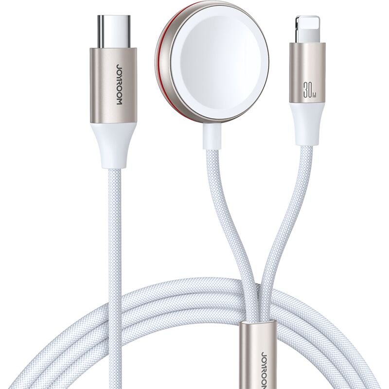 Câble Lightning 2en1 pour iPhone et chargeur inductif pour Apple Watch USB-C 1,5m blanc