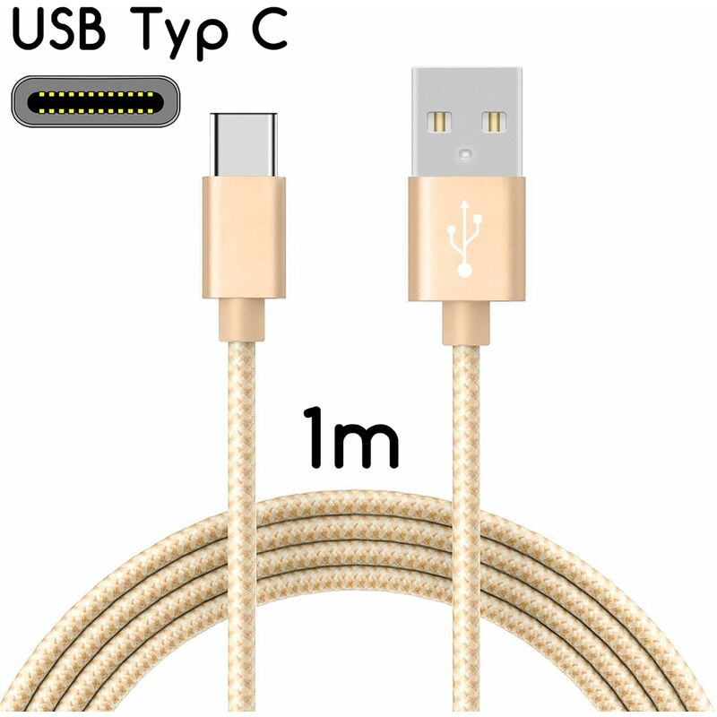 

Cable tipo c | Cable de carga de nailon con conector tipo C / 1 m | oro