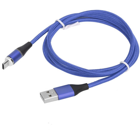 Câble magnétique 5A tressé nylon 3-en-1 pour iPhone et Android (Type C/Micro USB) - Charge rapide - Bleu
