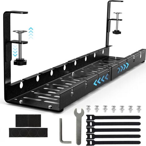 LONGZIMING Cable Management, Gestion Cable Bureau sans Perçage,Passe-câbles de bureau noir rétractable, Rétractable de 30,5cm à 55cm, Kit Cable Management, Organisateur de Cable pour Bureau à Domicile