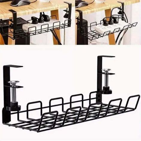 Cable management kit for under the desk, table cable basket without drilling for storing extension cables, tidy cable organizer clamp without screws for home, office, internet cafe, MUMU