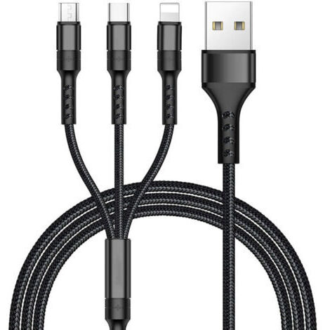 Câble Multi USB NPTERBL 3 en 1 Nylon Tressé avec Micro USB et USB-C 1.2M Noir