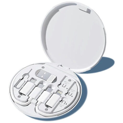 Câble multifonctionnel USB Type-C PD 60 W pour transfert de données et charge, compatible iPhone et Xiaomi, avec étui de voyage, adaptateur de rangement et chargeur rapide (blanc).