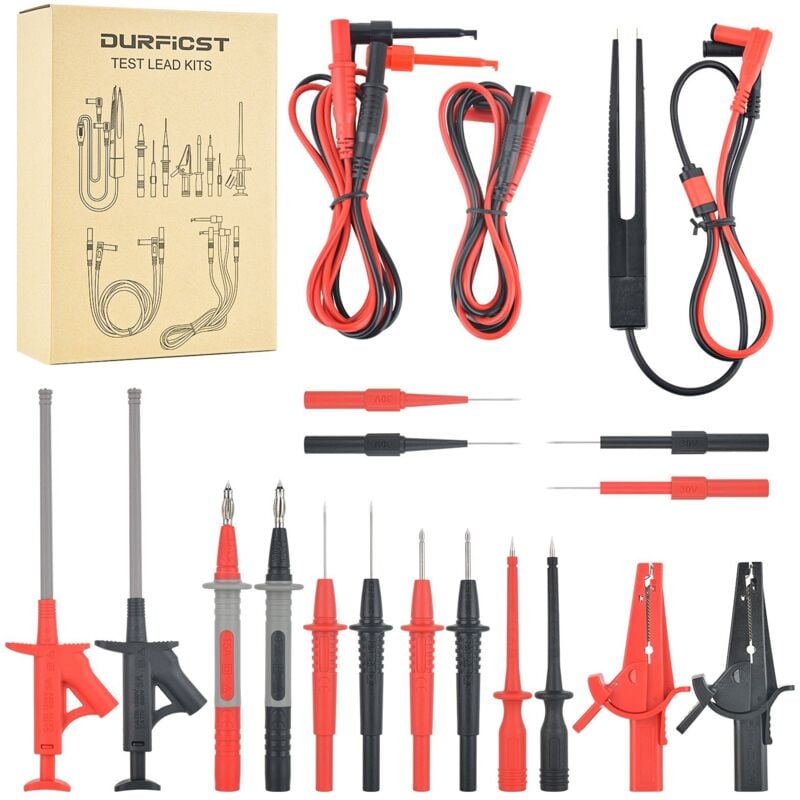 Durficst - Cable Multimetre 21 in 1 Cordon Multimetre, Avec Sonde Multimètre Remplaçable, Pince Crocodile, Crochet de Test, Convient pour Multimètre