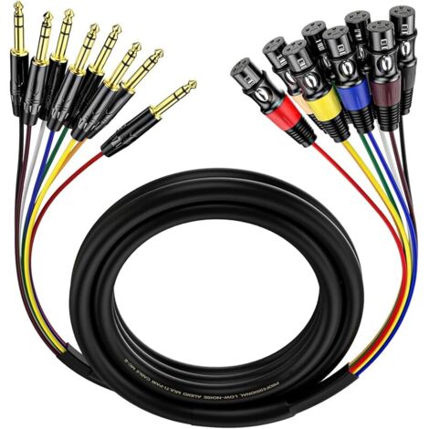 Câble multipaire XLR 8 canaux, 3 m (10 pi), prise jack 6,35 mm (1/4 po) vers XLR, câble microphone professionnel pour enregistrement audio, scène et studios.