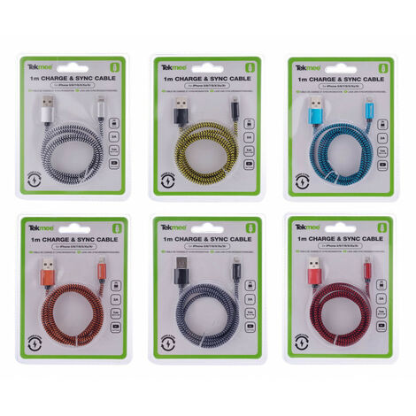 CABLE NYLON USB 1M IPHONE COLORIS ASSORTIS