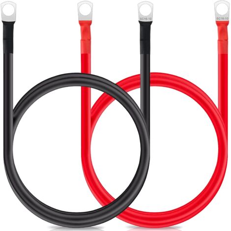 Câble onduleur de batterie de 1 m 5 AWG/16 mm² 12 V - Câble de batterie rouge et noir pour auto avec bornes SC16-10 - Fil flexible en cuivre pour moto, solaire, camping-car et marine