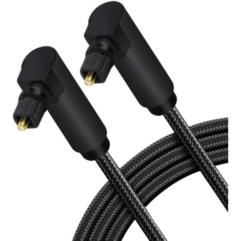 Câble Optique Numérique Spdif 1M Câble Optique Audio Toslink avec Double Angle 90°, Fibre Optique Spdif Rotatif 360° pour PS4 Xbox Home Cinéma Barre de Son