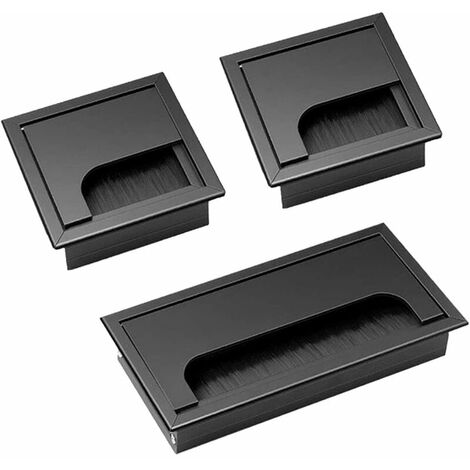 Cable Pass Cover, Black Square Flush-Mounted Cable Pass-Through Desktop Aluminum Alloy Desktop Cable Cover Cable Outlet 80 x 80 mm 160 x 80 mm 3 Pieces