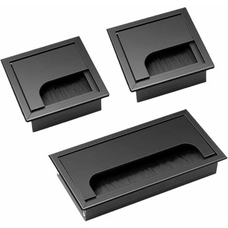 Câble Passe Couvercle 3 Pièces Carrée noir Passe Câbles Encastrables Bureau Cache Cable bureau en Alliage D'aluminium Sortie de Cable Passage de Cable 80 x 80 mm 160 x 80 mm
