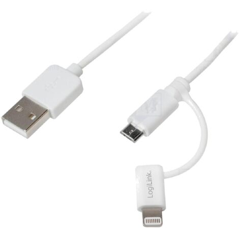 Cable prise Apple Lightning USB A male USB B micro prise male 1m - Blanc