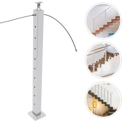 Cable Railing Post Deck Railing 35.4" Silver Post With Holes Stainless Steel