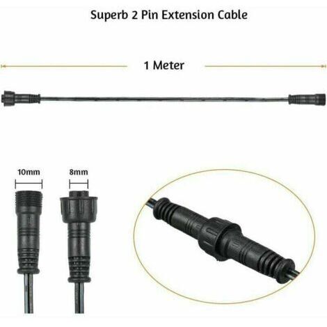 Cable Rallonge, 10 Pack, Pour Spots LED Encastrables,Etanche IP67,1M / 3.3Ft, 2Pin, avec connecteurs mâles et femelles