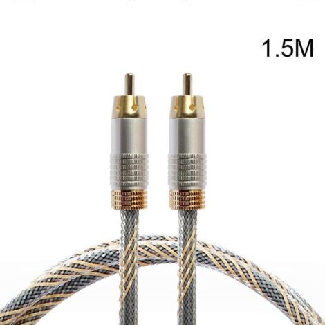 Câble RCA mâle vers RCA mâle pour caisson de basses, plaqué or, 1,5 m, gris argenté.