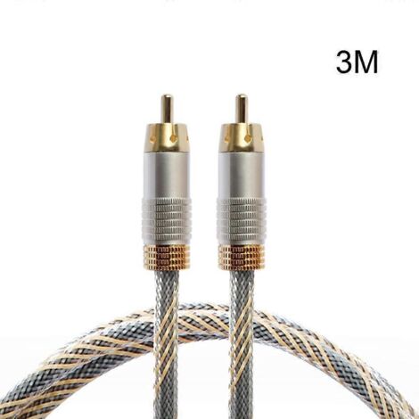 Câble RCA mâle vers RCA mâle pour caisson de basses, plaqué or, 3 m, gris argenté