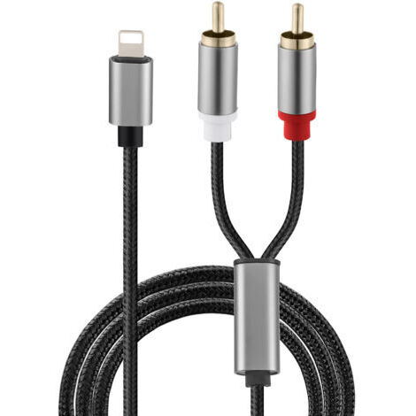 Cable RCA para iPhone, cable Lightning a RCA para iPhone, iPad y tablet, adaptador de audio auxiliar estéreo para coche, cine en casa y amplificador de potencia, 1 metro