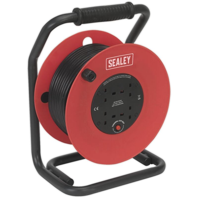 Sealey - CR50/1.5 50m Heavy-Duty Cable Reel with Thermal Trip 4 x 230V