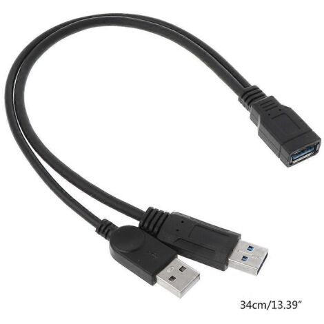 Câble répartiteur de charge USB 2.0 A mâle vers 2 doubles USB femelles.