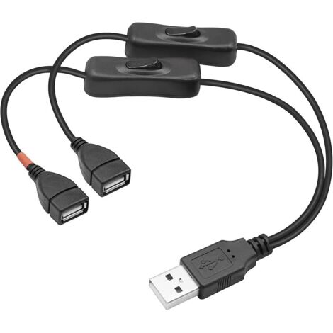 Câble répartiteur USB avec interrupteur USB A 2.0 mâle vers double prise USB femelle Y répartiteur câble de charge marche/arrêt (0,3 m)