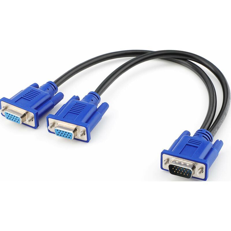 Câble répartiteur VGA Double moniteur VGA Câble Y 1 mâle à 2 adaptateur femelle Convertisseur Câble vidéo pour la duplication d'écran