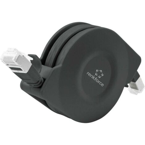 Câble réseau, câble patch Trywise RF-4476386 RJ45 CAT 6a U/FTP 1.50 m noir modèle plat, avec enrouleur 1 pc(s) A269022
