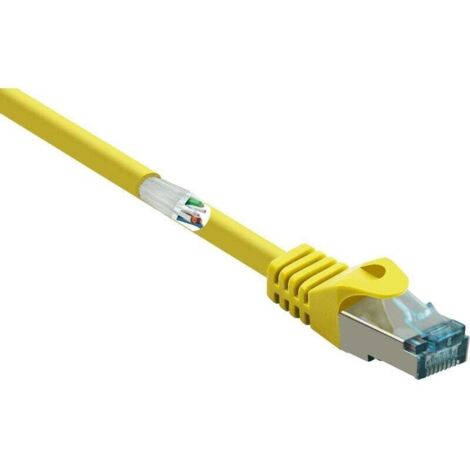 Câble réseau RJ45 CAT 6a S/FTP 10 m jaune ignifuge avec cliquet d’encastrement – 1 pièce