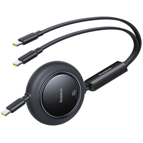 Câble rétractable USB-C 2-en-1 100 W 1,2 m - Noir