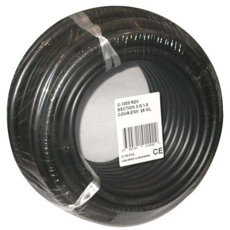 Câble rigide R2V U1000 3G2.5 10m noir - ELECTRALINE