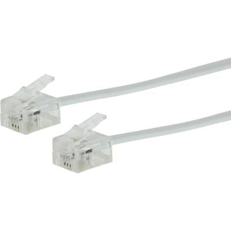 Cable RJ11 Plat Mâle / Mâle Blanc  10 mètres