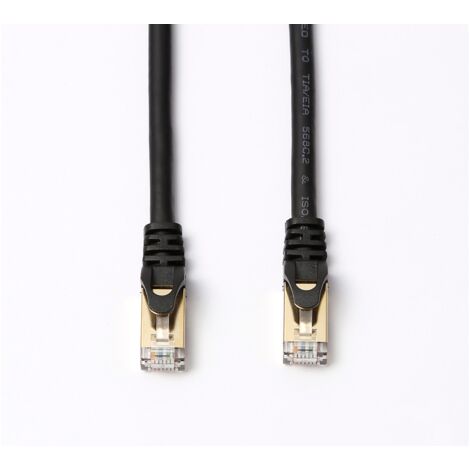 CABLE RJ45 DROIT CAT8 S/STP 10M NOIR Câble RJ45 droit - Catégorie 8,Longueur 10 mètres,Connecteurs Or,Vitesse de transmission 10 Gbit/s