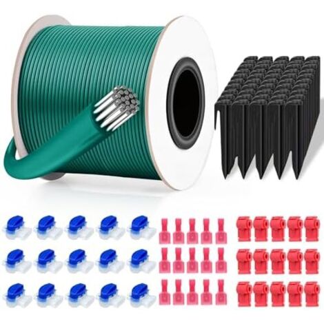 Cable Robot Tondeuse 100m + 50 Piquets 15 Connecteurs de Câble Bornes Connexion, Tondeuse, pour à Gazon Compatible avec Bosch Gardena Husqvarna Worx Stihl etc -