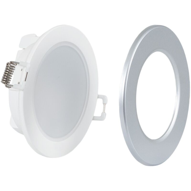 Kit Downlight LED extérieur 5W - IP65 - 6500K + Anneau - Argent