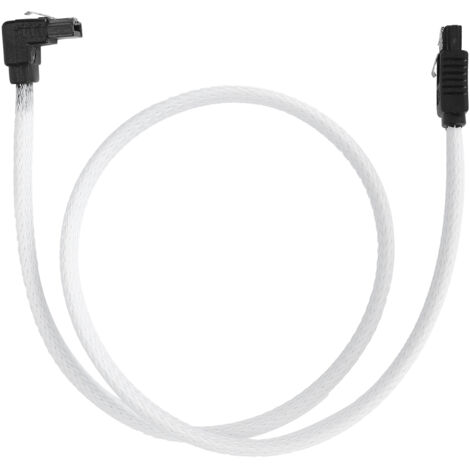 Câble SATA 3.0 Blanc Coude 7 Broches pour Disque SSD, Amélioration Vitesse avec Ressort