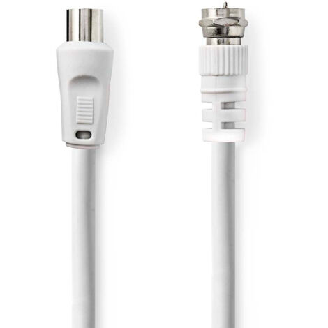 Cable satellite et antenne f male iec coax male nickele 75 ohm double blindage 150 m rond pvc blanc etiquette