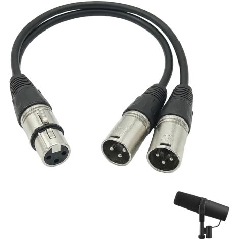 Câble séparateur XLR, câble Microphone en Y 1 femelle vers 2 mâles XLR - 0,3m, Argenté - Connecteur Professionnel pour Microphones, Tables de Mixage, Amplificateurs - Blindage en Cuivre Spiralé