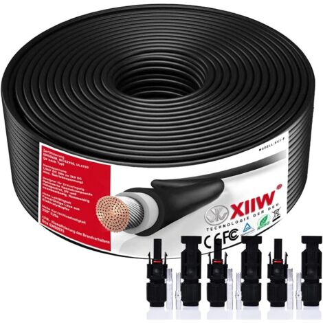 Câble Solaire 4mm² 100m IP67 Étanche 9AWG max1800V Cable de Rallonge Photovoltaïque Panneau Solaire Câble d'extension avec Connecteurs Noir