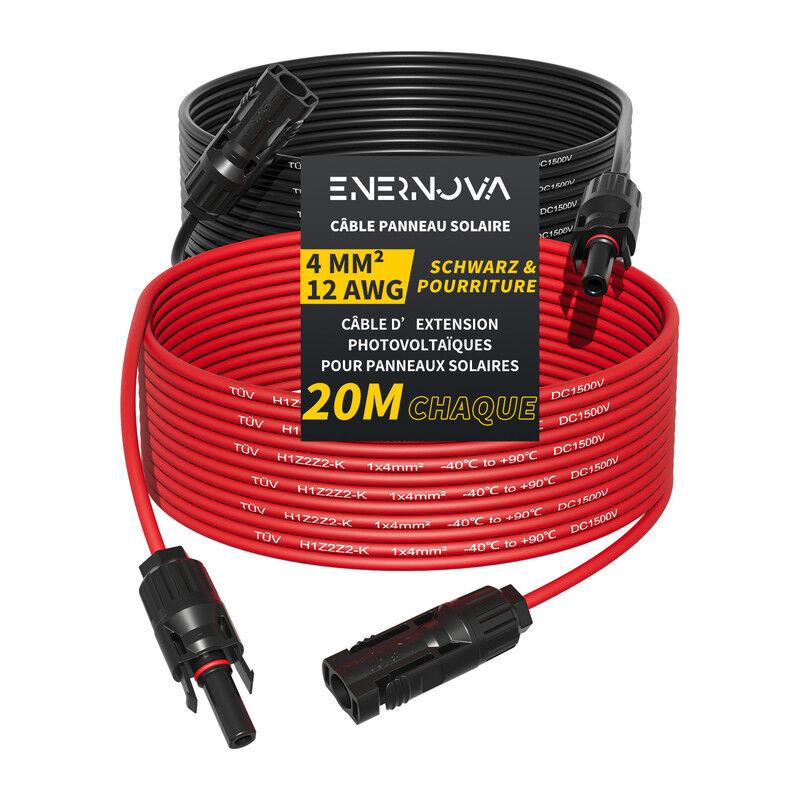 Câble Solaire 4mm²/6mm², Câble Panneau Solaire 1/2/3/5/10/15/20M, IP67 Rallonge de Câble Solaire, Câble d'extension de Câble Solaire avec Connecteurs