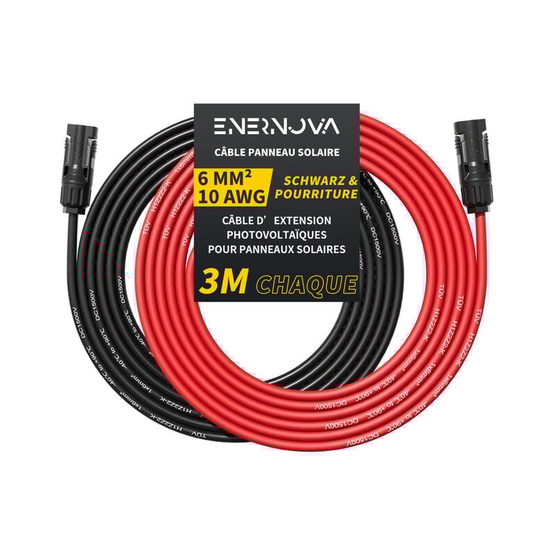 Câble Solaire 4mm²/6mm², Câble Panneau Solaire 1/2/3/5/10/15/20M, IP67 Rallonge de Câble Solaire, Câble d'extension de Câble Solaire avec Connecteurs