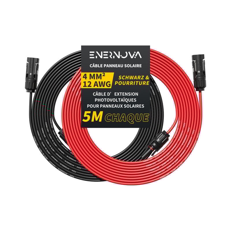 Enernova - Câble Solaire 4mm²/6mm², Câble Panneau Solaire 1/2/3/5/10/15/20M, IP67 Rallonge de Câble Solaire, Câble d'extension de Câble Solaire avec