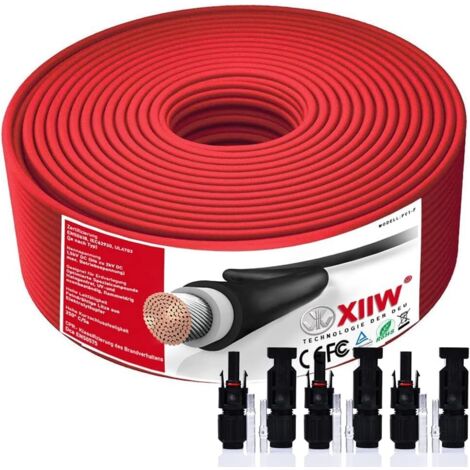 Câble Solaire 6mm² 100m  IP67 Étanche 9AWG max1800V Cable de Rallonge Photovoltaïque Panneau Solaire Câble d'extension avec Connecteurs Rouge