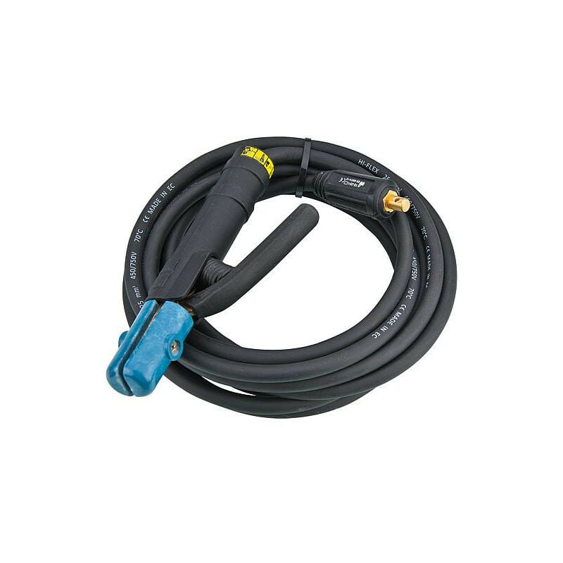 Cable soudure avec support electrode 25qmm, 5 metres, embout 9mm, 200A