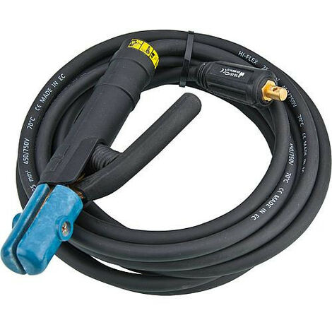 Cable soudure avec support electrode 25qmm, 5 metres, embout 9mm, 200A