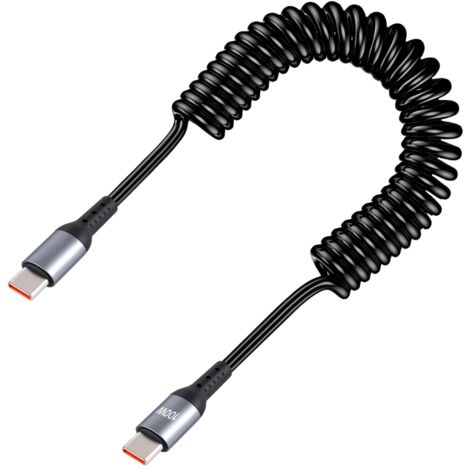 Câble spirale court 0,4-1,8 m, 60 W, câble de charge rapide USB C vers USB-C, câble de données pour iPhone 16/15, pour Samsung S25/S24/S23, Xiaomi, Huawei - 1 pièce