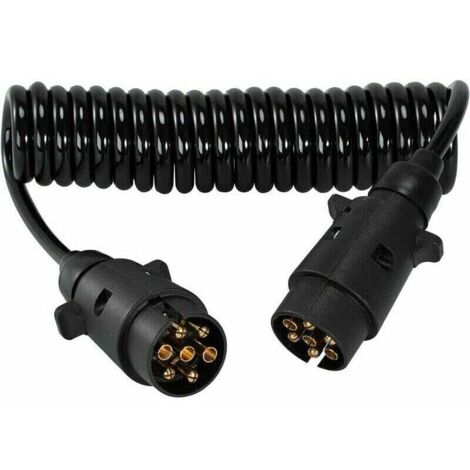 Câble spiralé d'extension de remorque à 7 broches - Avec connecteur de prise de courant pour adaptateur de remorque - Connecteur de câble de câblage électrique à 7 conducteurs pour caravane de remorq